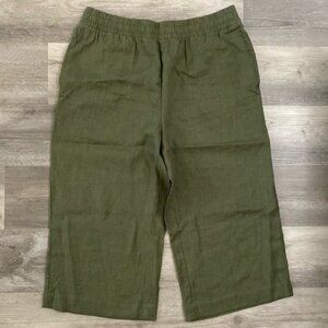 Whistles 100% Linen Wide Leg Crop Pants Olive Green Breathable Comfort Size 14